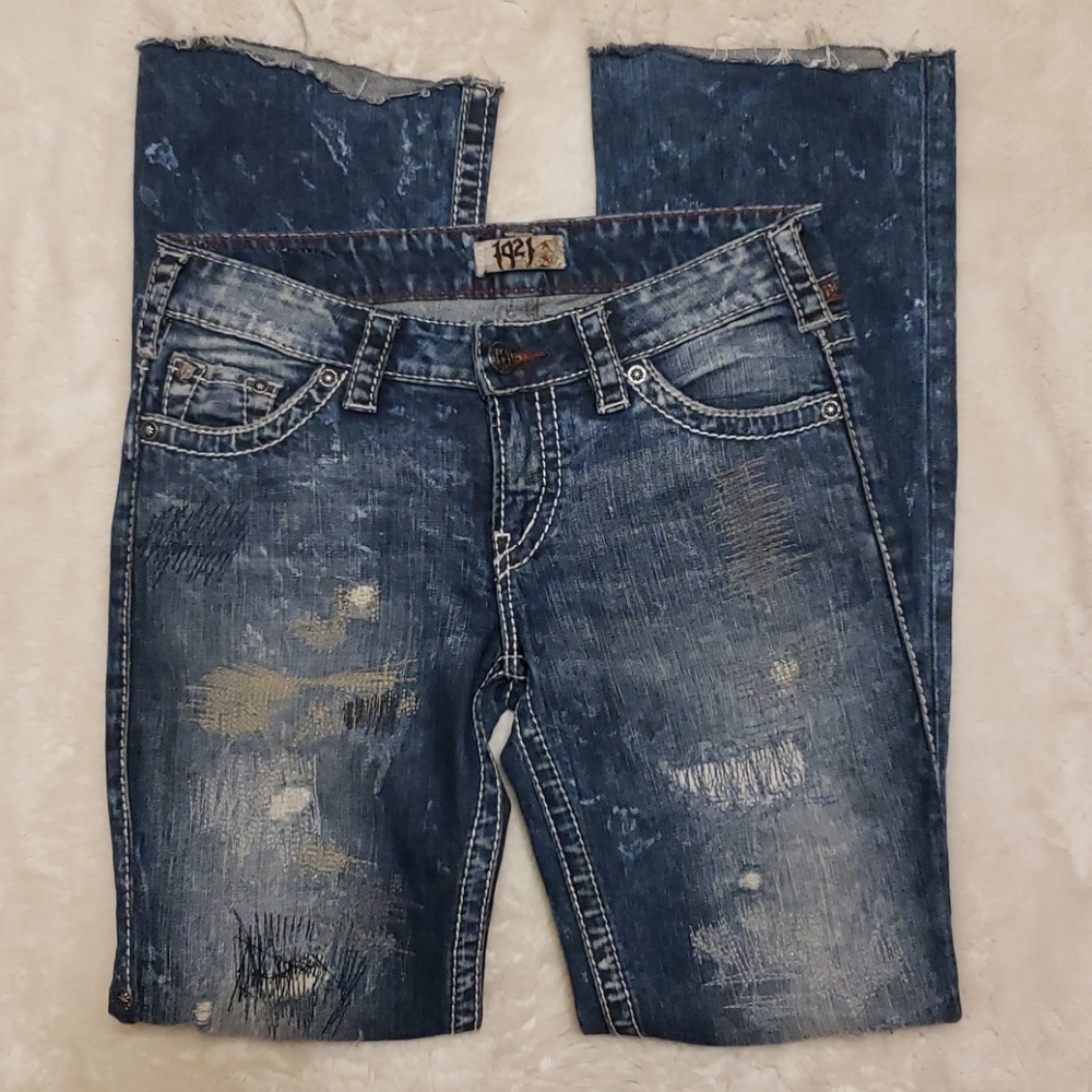 1921 Bootcut Distressed Blue Jeans sz 27